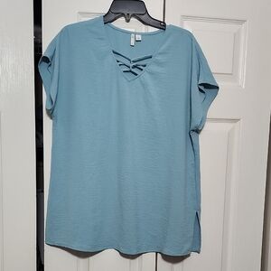 Cato Mint Green Relaxed Tie Front Short Sleeve Blouse